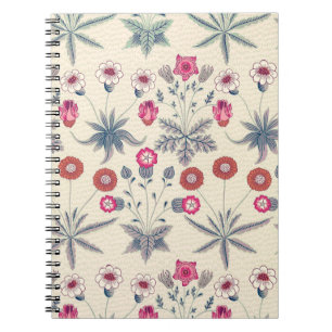 Caderno Espiral William Morris Daisy Padrão Floral Vermelho Laran
