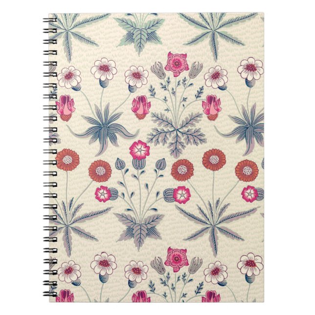 Caderno Espiral William Morris Daisy Padrão Floral Vermelho Laranj (Frente)
