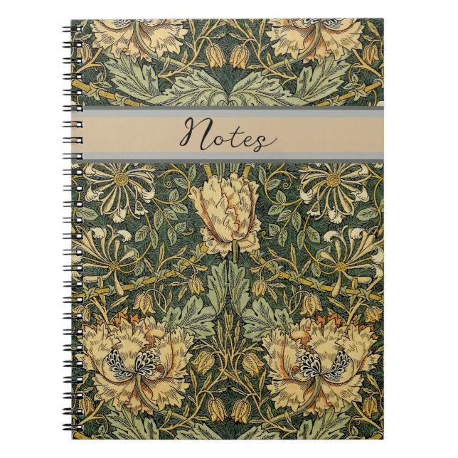 Caderno Espiral William Morris Honeysuckle Green Floral (Frente)