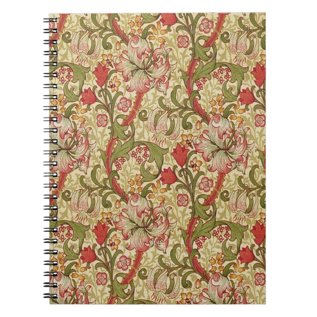 Caderno Espiral William Morris Ouro Lily Floral Patterno (Frente)
