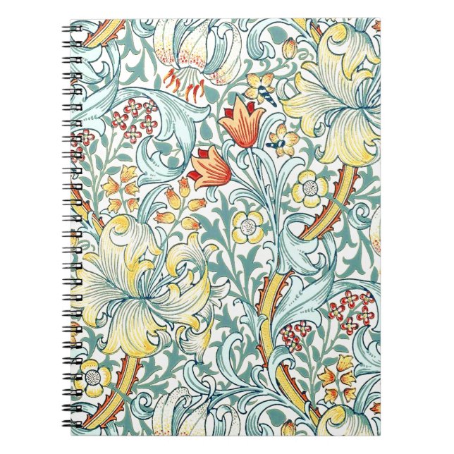 Caderno Espiral William Morris Ouro Lily Floral Patterno (Frente)
