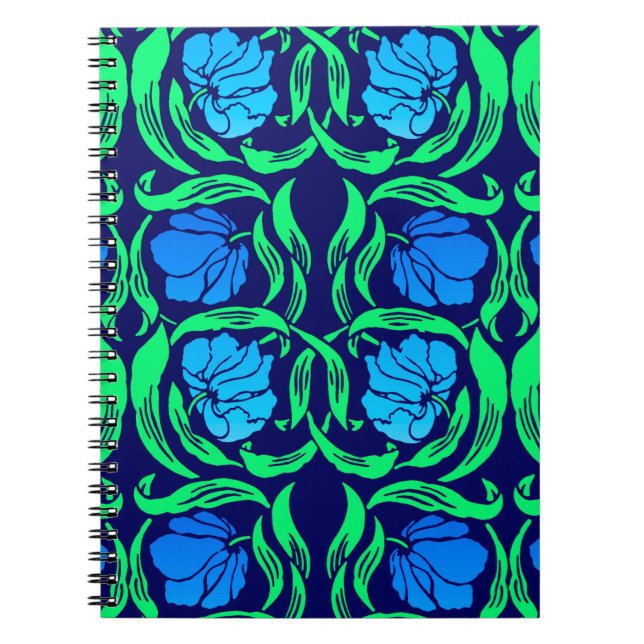 Caderno Espiral William Morris Pimpernel, Blue & Emerald Green (Frente)