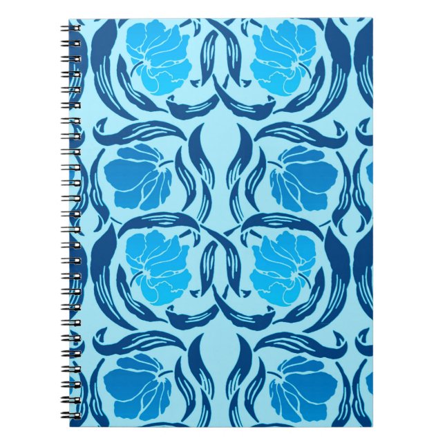 Caderno Espiral William Morris Pimpernel, Denim e Azul Claro (Frente)