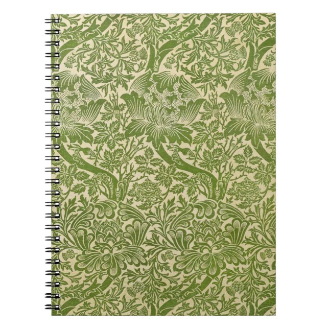 Caderno Espiral William Morris Rosa e Thistle Floral Green (Frente)