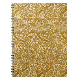Caderno Espiral William Morris Rosa e Thistle Floral Ouro