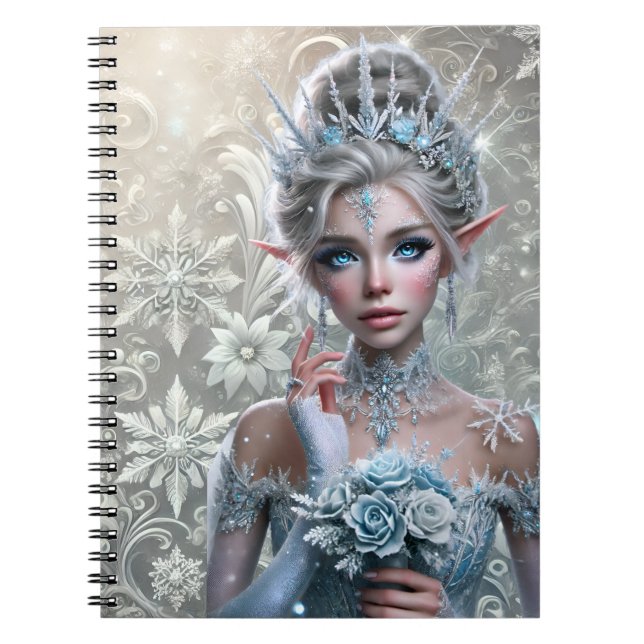 Caderno Espiral Winter Fairy Bride Icy Enchanted Fantasy Portrait (Frente)
