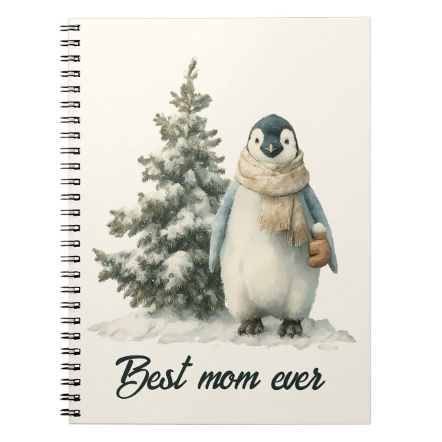 Caderno Espiral Winter Penguin “Best Mom Ever” Design (Frente)