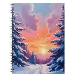 Caderno Espiral Winter Snow Sunset | Watercolor Landscape Painting