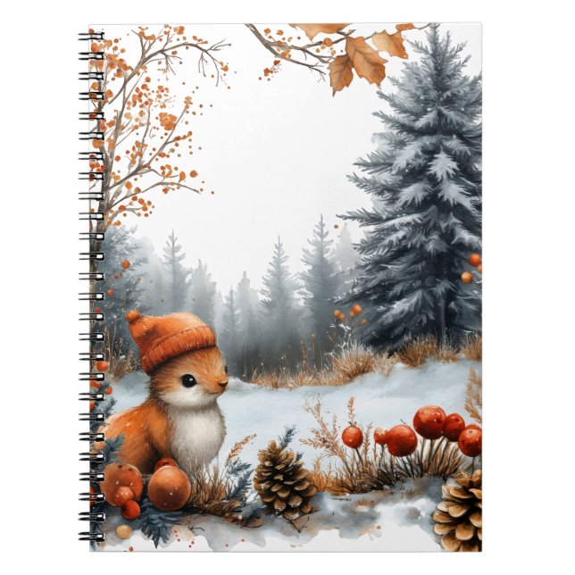 Caderno Espiral Winter Squirrel in Frosted Forest (Frente)