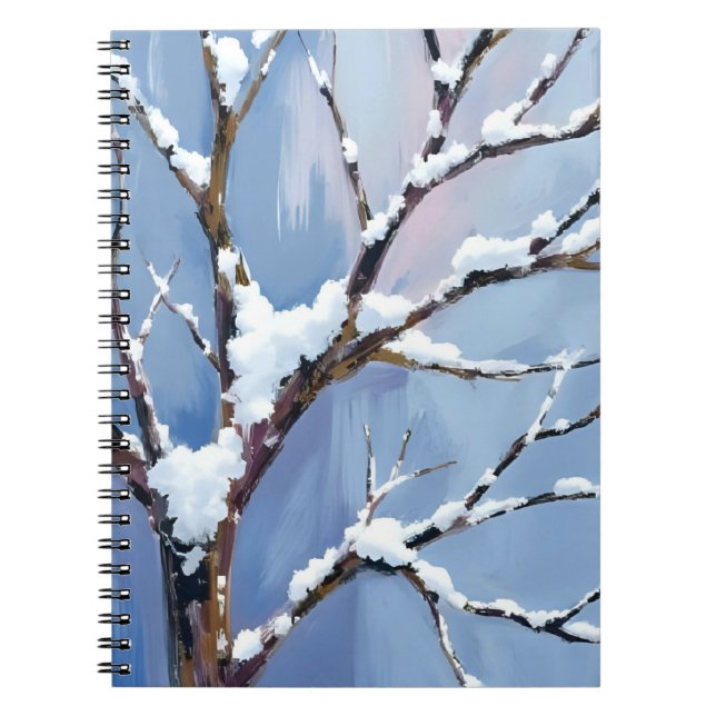 Caderno Espiral Winter Wonderland Snowy Tree Branches Painted (Frente)