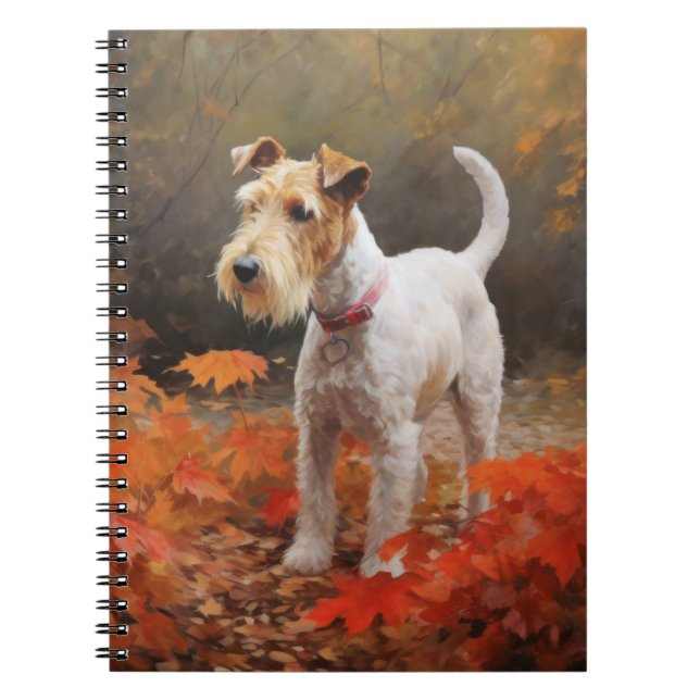 Caderno Espiral Wirefox Terrier no outono deixa cair inspiração (Frente)