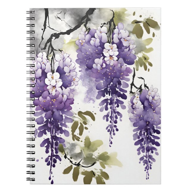 Caderno Espiral Wisteria - Flores aquarela (Frente)