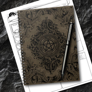 Caderno Espiral Witchery Flourish   Faux Suede Fantasy Pentacle
