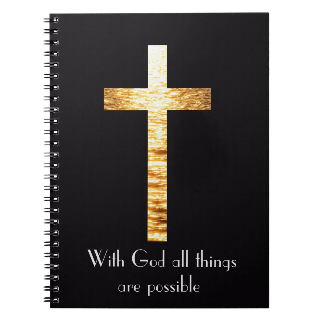 Caderno Espiral With God Gold Cross Spiral Journal Notebook (Frente)