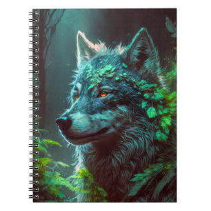 Caderno Espiral Wolf Animal Portrait Pintura de Vida Selvagem ao a