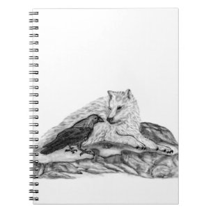 Caderno Espiral Wolf e Raven design preto e branco