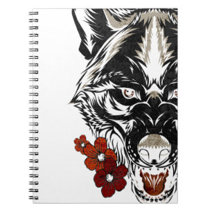 Caderno Espiral Wolf Flower Tatoo Vintage Patterno
