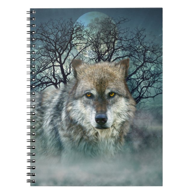 Caderno Espiral Wolf Full Moon em Fog (Frente)