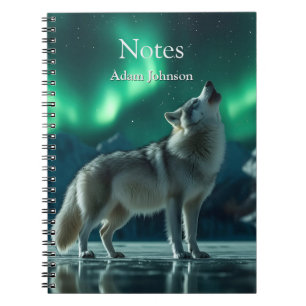 Caderno Espiral Wolf Howling debaixo das luzes do Norte