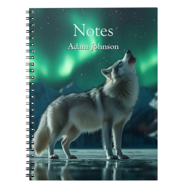 Caderno Espiral Wolf Howling debaixo das luzes do Norte (Frente)