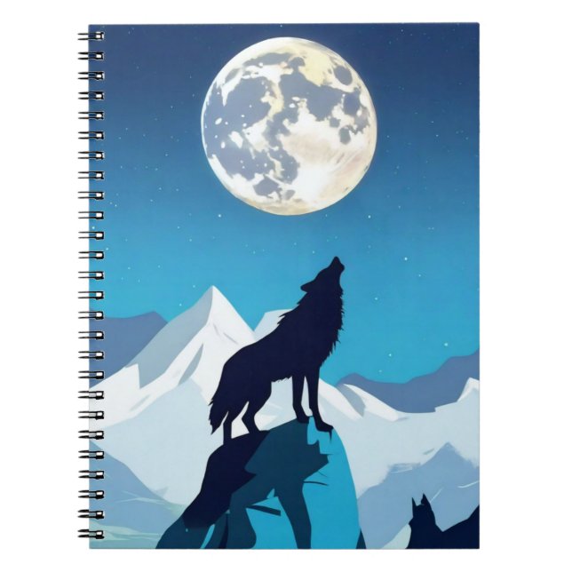 Caderno Espiral Wolf Howling na lua cheia (Frente)