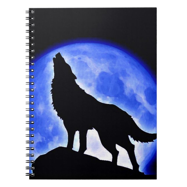 Caderno Espiral Wolf Howling no notebook da lua azul (Frente)