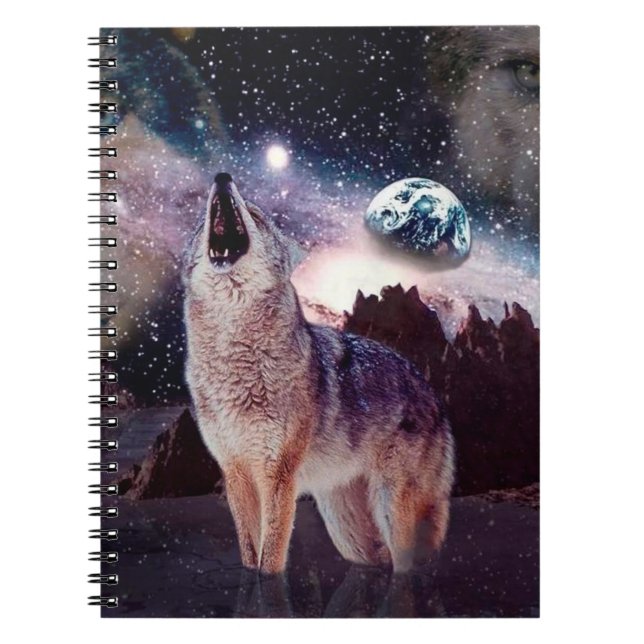 Caderno Espiral Wolf howling through the universe (Frente)