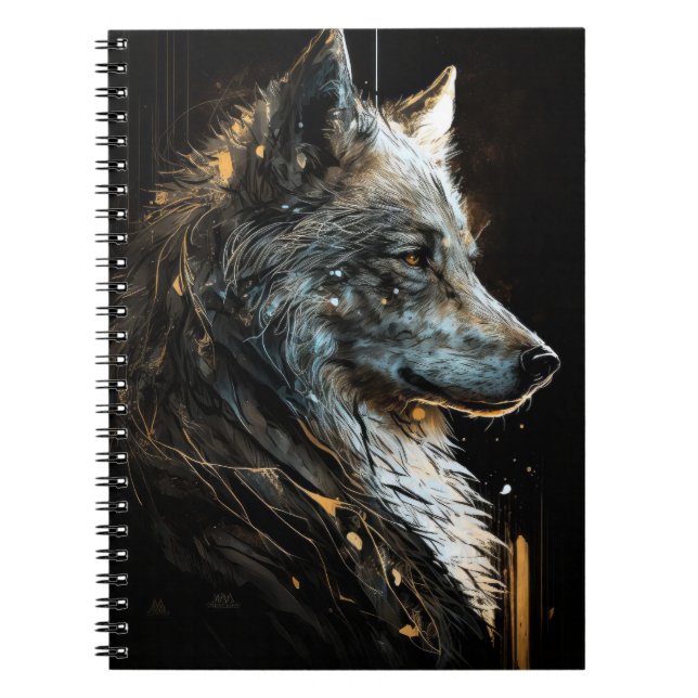 Caderno Espiral Wolf Portrait Animal Nature Wildlife Dark Painting (Frente)