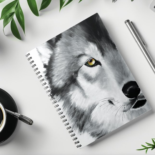 Caderno Espiral Wolf Retrato Preto Branco (Criador carregado)