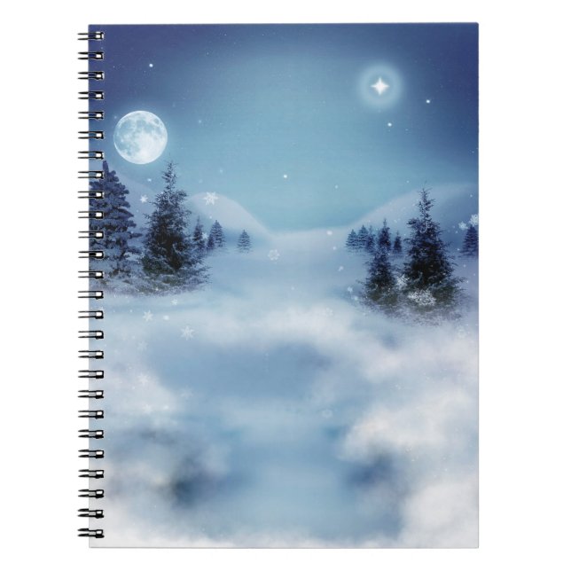 Caderno Espiral Wonderland de inverno à noite (Frente)