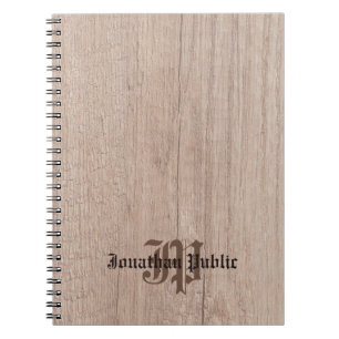 Caderno Espiral Wood Plank Board Look Old Script Monogram Template