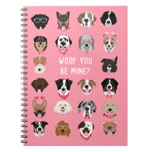 Caderno Espiral Woof You Be Mine Dog Face Patterno