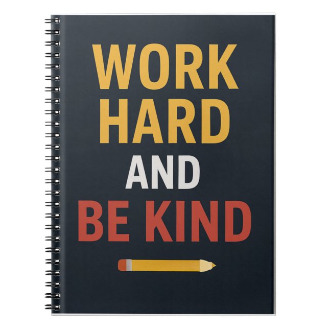 Caderno Espiral Work Hard And Be Kind" Motivational School Noteboo (Frente)