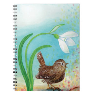 Caderno Espiral Wren Bird Sing no amanhecer na Primavera 
