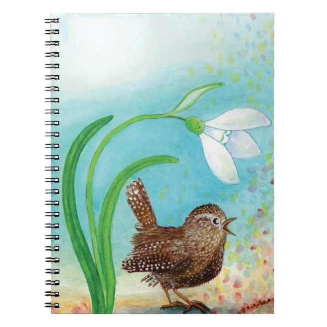 Caderno Espiral Wren Bird Sing no amanhecer na Primavera (Frente)