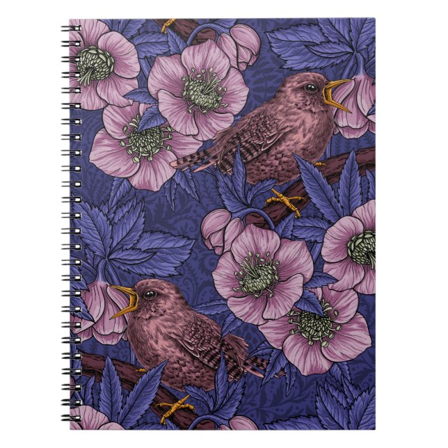 Caderno Espiral Wren e hellebore, violeta e rosa (Frente)