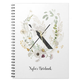 Caderno Espiral X inicial com flores de cor suave personalizadas