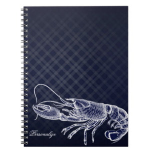Caderno Espiral Xadrez chique elegante dos azuis marinhos da