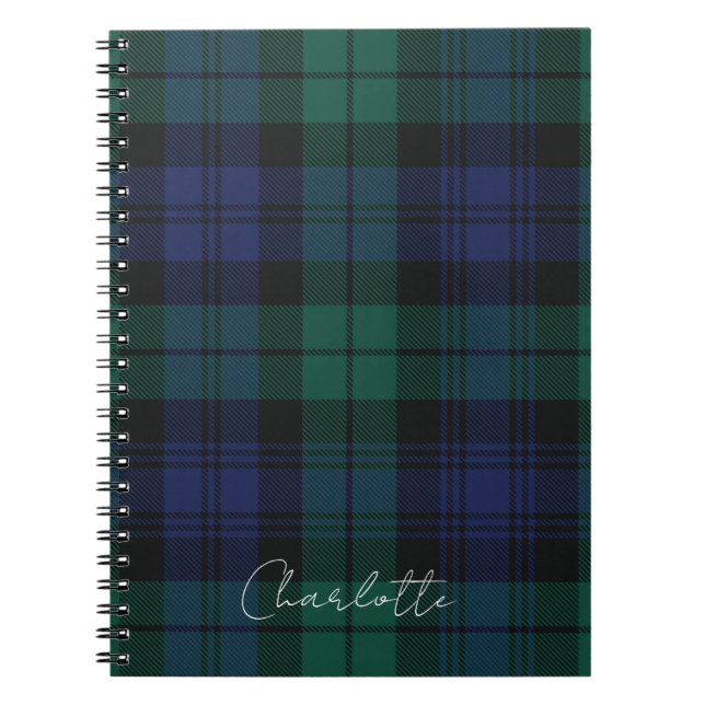 Caderno Espiral Xadrez Clássico Rústico Verde Elegante Personaliza (Frente)