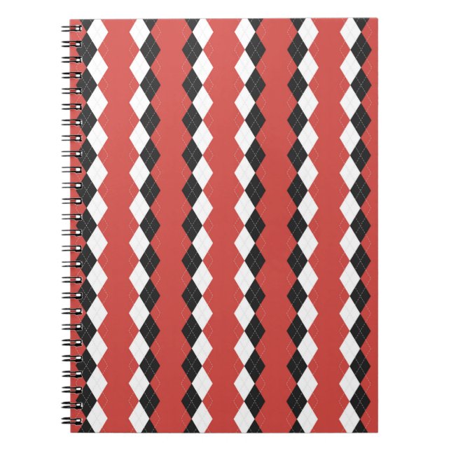Caderno Espiral Xadrez de Argyle. Escocês em branco, preto e (Frente)