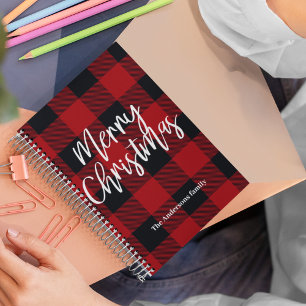 Caderno Espiral Xadrez de Buffalo Vermelho e Feliz Natal  Nome pes