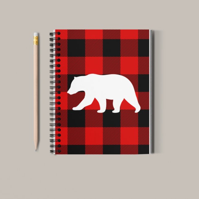 Caderno Espiral Xadrez de Buffalo Vermelho e Urso Branco (Criador carregado)