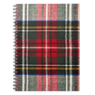 Caderno Espiral Xadrez de tartã escocesa vermelha e branca.