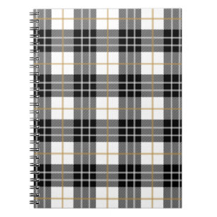 Caderno Espiral Xadrez de Tartan Preto e Branco