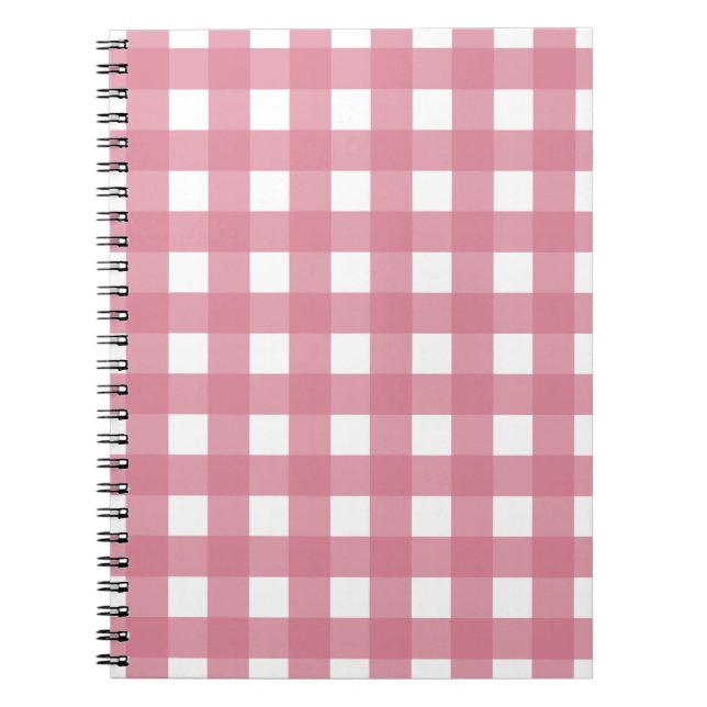 Caderno Espiral Xadrez de verificação de Gingham branco rosa (Frente)