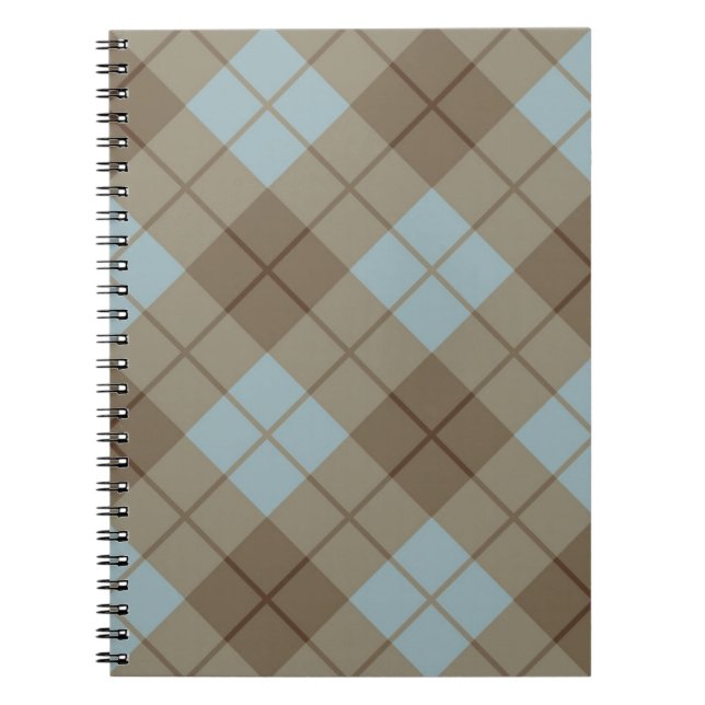Caderno Espiral Xadrez diagonal no azul e no Brown (Frente)