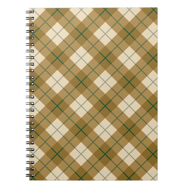 Caderno Espiral Xadrez diagonal no ouro com listra verde (Frente)