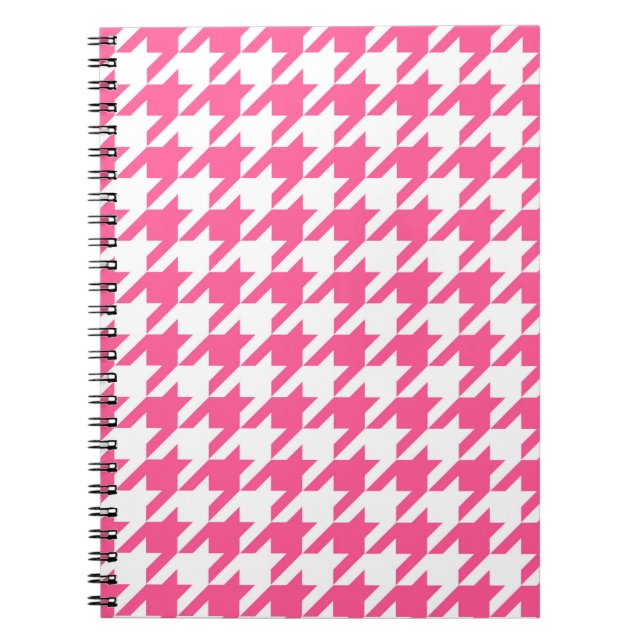 Caderno Espiral Xadrez Houndstooth Rosa e Branco (Frente)