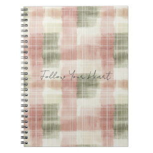 Caderno Espiral Xadrez Listras Rosa Chic Creme Menta