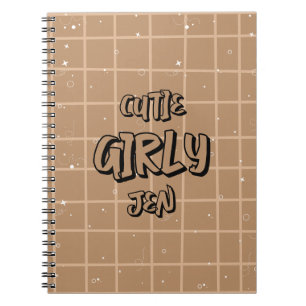 Caderno Espiral Xadrez Marrom Fofinho Menina